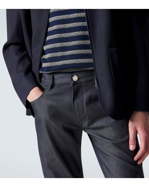 Giorgio Armani Blue Cotton And Silk-Blend Straight Jeans for men