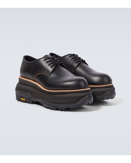Sacai Black Leather Platform Derby Shoes for men