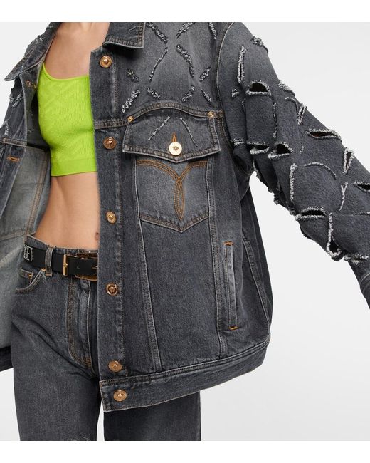 Versace Gray Distressed Denim Jacket