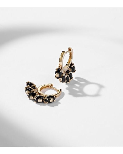 Sydney Evan White 14Kt Hoop Earrings With Onyx And Diamonds