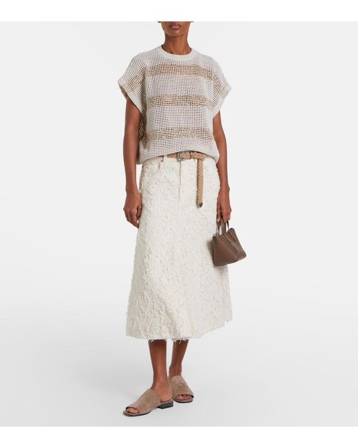 Brunello Cucinelli White Open-Knit Sequined Cotton Sweater