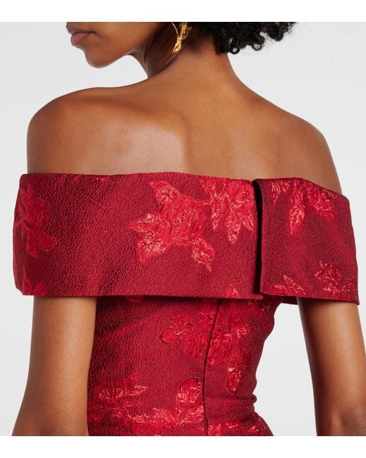 Rebecca Vallance Red Henrietta Brocade Bustier Gown