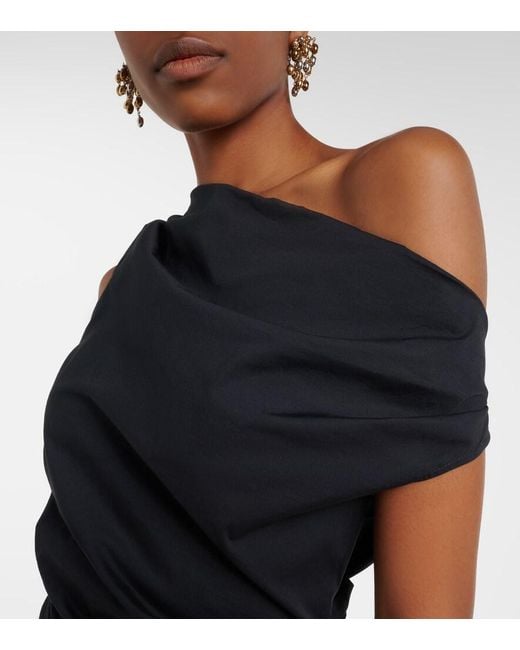 Staud Black Phare Ruched Cotton Poplin Minidress