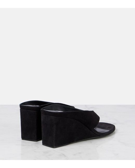 Alaïa Black Cube 75 Suede Wedge Thong Sandals