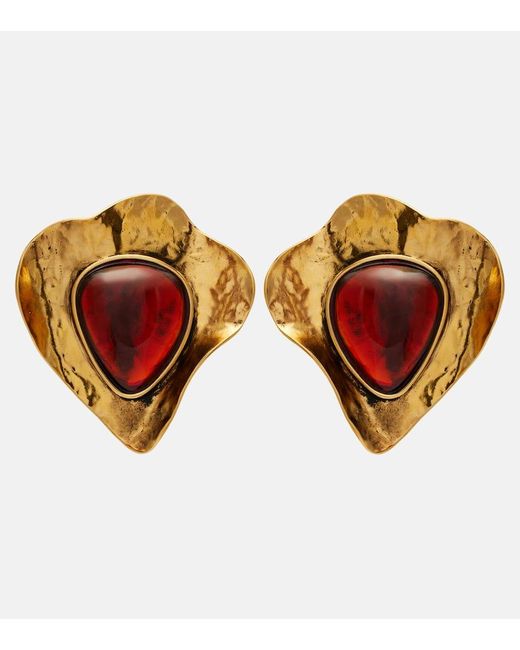 Saint Laurent Brown Verzierte Clip-Ohrringe
