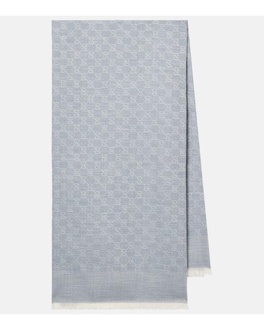 Gucci Gray Schal Gg Aus Baumwolle, Wolle Und Seide