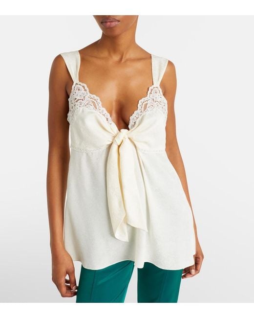 Chloé White Lace-Trimmed Silk Top