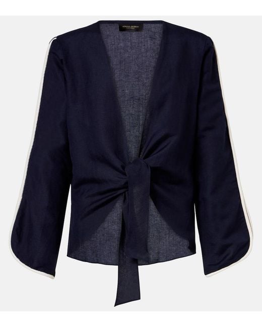 Adriana Degreas Blue Bicolor Linen-Blend Top