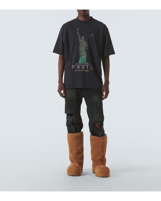 Balenciaga Oversized-T-Shirt aus Baumwoll-Jersey mit Print in Distressed-Optik in Black für Herren