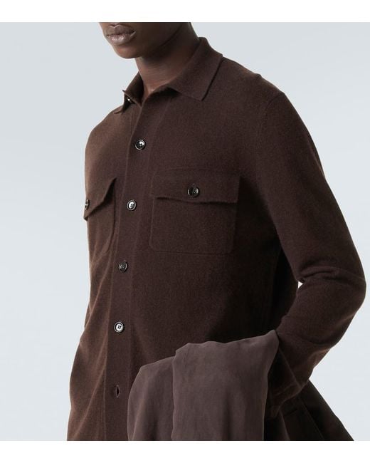 Allude Brown Wool And Cashmere Overshirt for men