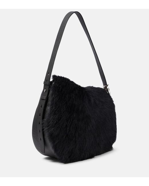 Burberry Black Knight Medium Leather And Shearling Shoulder Bag