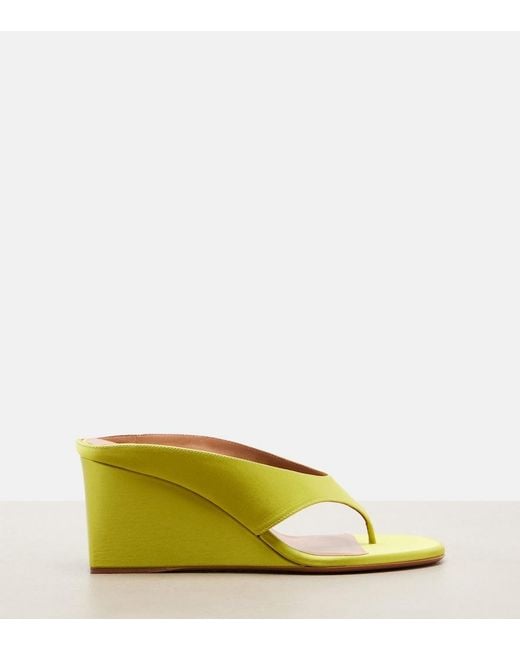 Alaïa Yellow Cube Satin Wedge Thong Sandals