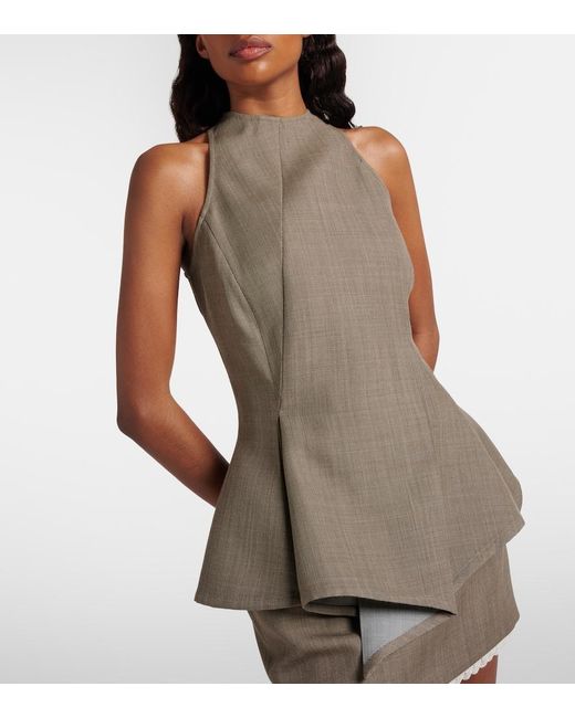 Magda Butrym Gray Asymmetric Peplum Wool Top