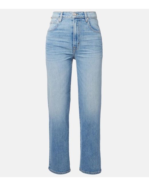 SLVRLAKE Denim Blue London Cropped High-Rise Straight Jeans