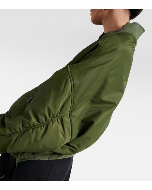 Balenciaga Green Off Shoulder Technical Bomber Jacket