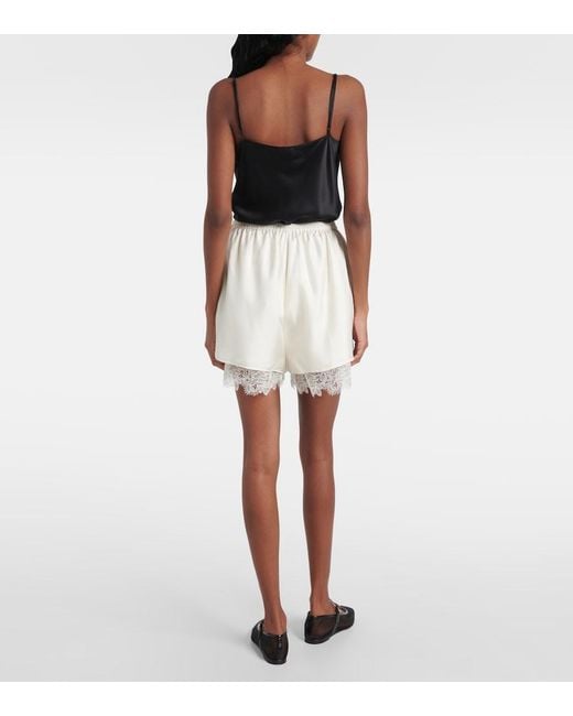 Rohe White Lace-Trimmed Silk Shorts