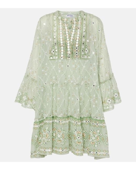 Juliet Dunn Green Embroidered Cotton Minidress