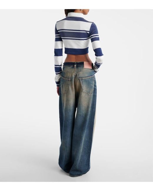 Acne Blue Striped Cropped Cotton Polo Shirt