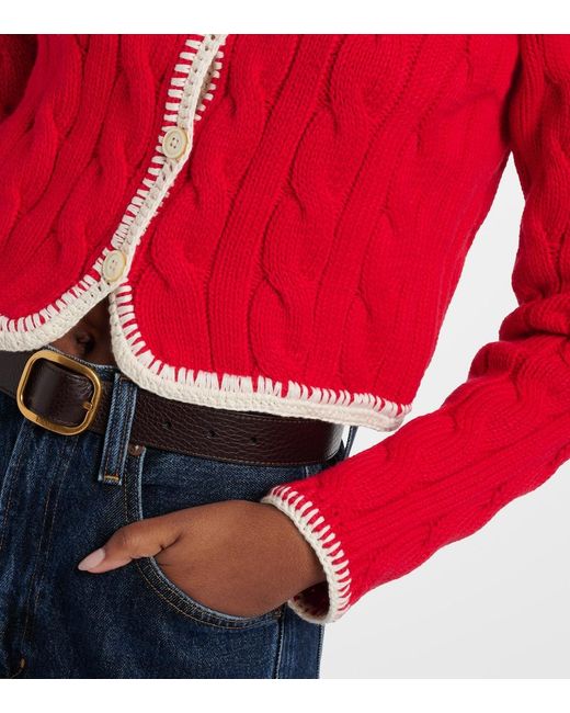 Polo Ralph Lauren Red Cable-Knit Cotton Cardigan