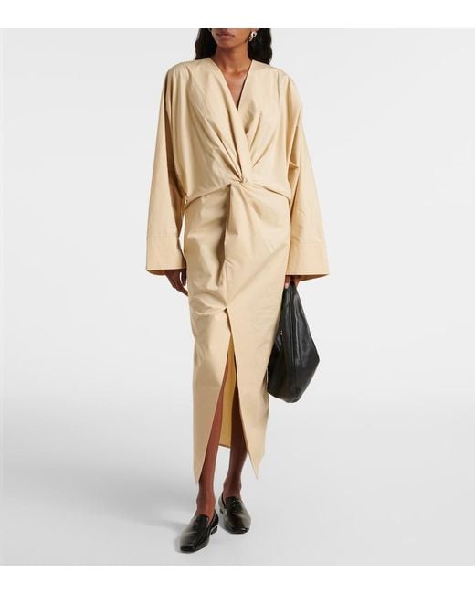 TOVE Natural Ailin Draped Cotton Midi Dress