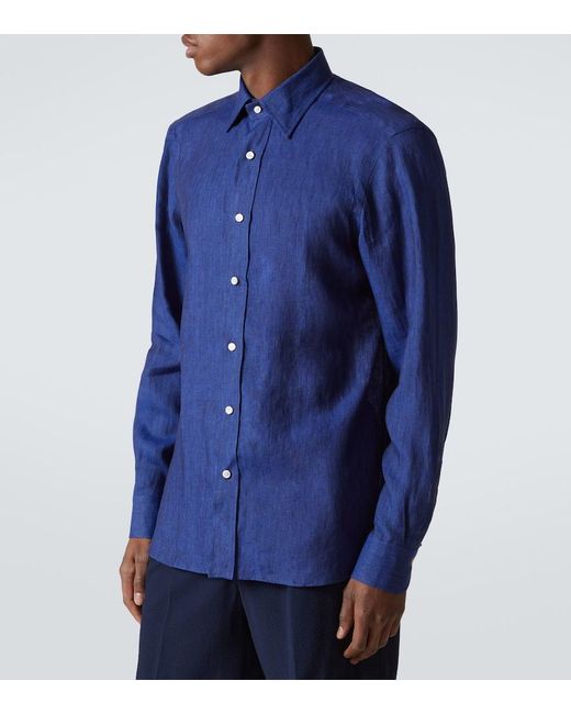 Rubinacci Blue Linen Shirt for men