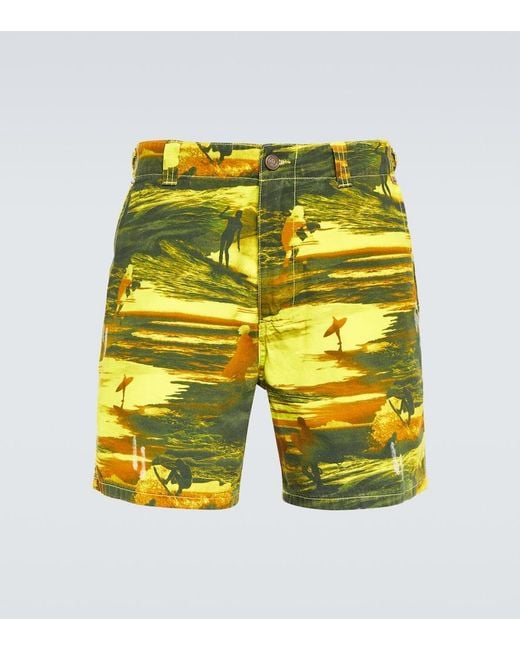 ERL Yellow Printed Cotton Shorts for men
