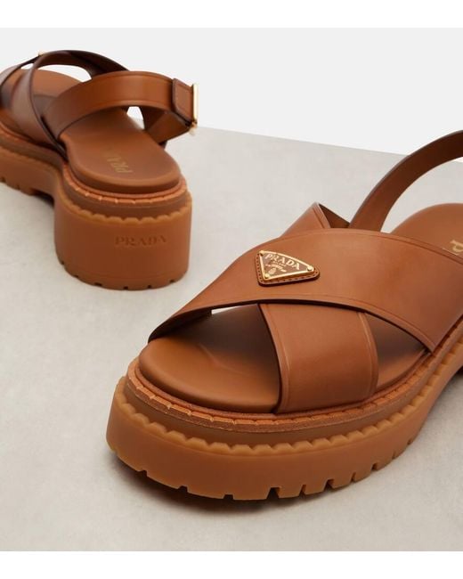 Prada Brown Sandalen Aus Leder