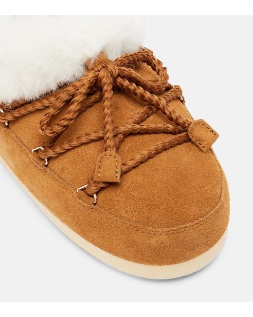 Moon Boot Brown Evx Shearling-Trimmed Suede Mules