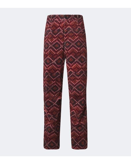 Dries Van Noten Red Printed Cotton Corduroy Straight Pants for men