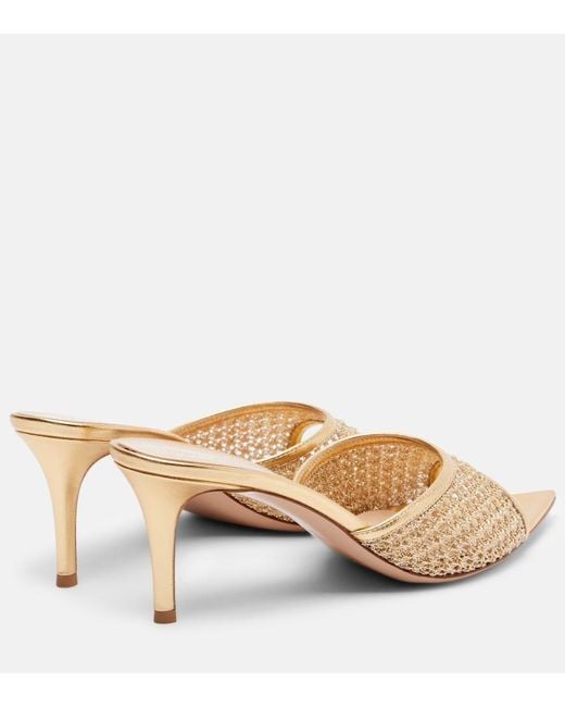 Gianvito Rossi Natural Dorotea Metallic Leather-Trimmed Mules