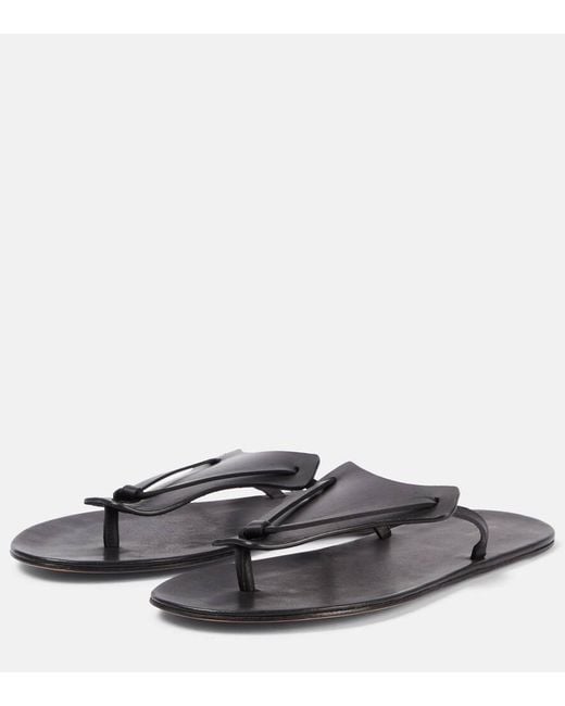 The Row Gray Helena Leather Thong Sandals