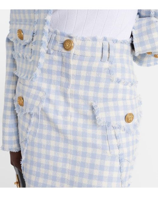 Minifalda en tweed de mezcla de algodon Balmain de color Blue