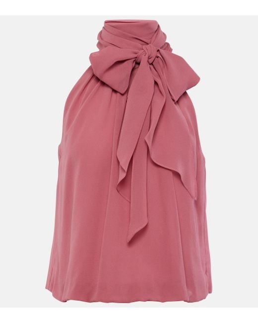 Max Mara Pink Fiore Halterneck Silk Top