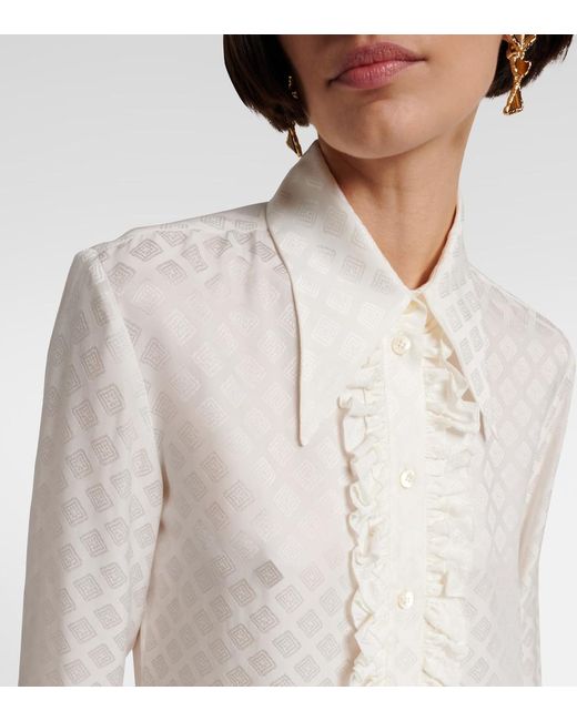 Etro White Printed Silk-Blend Satin Blouse