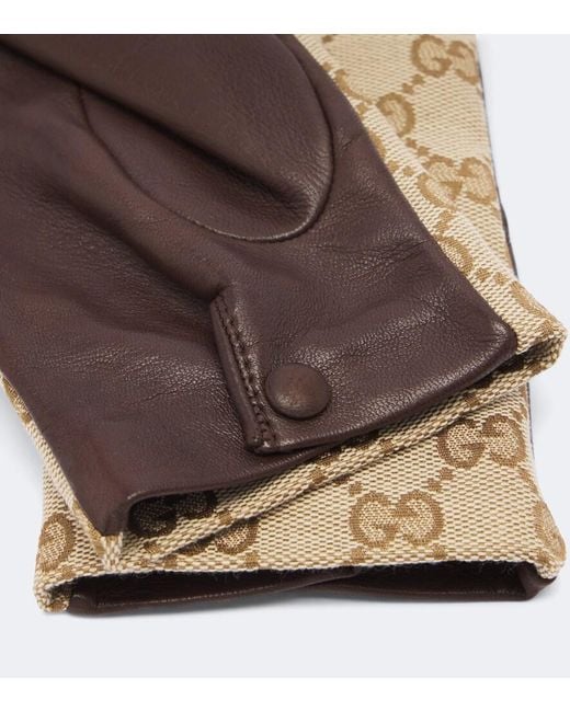 Gucci Brown Gg Canvas Leather Gloves