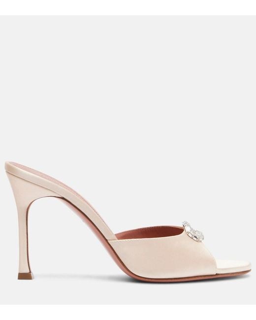 AMINA MUADDI Pink Mini Camelia Embellished Satin Mules