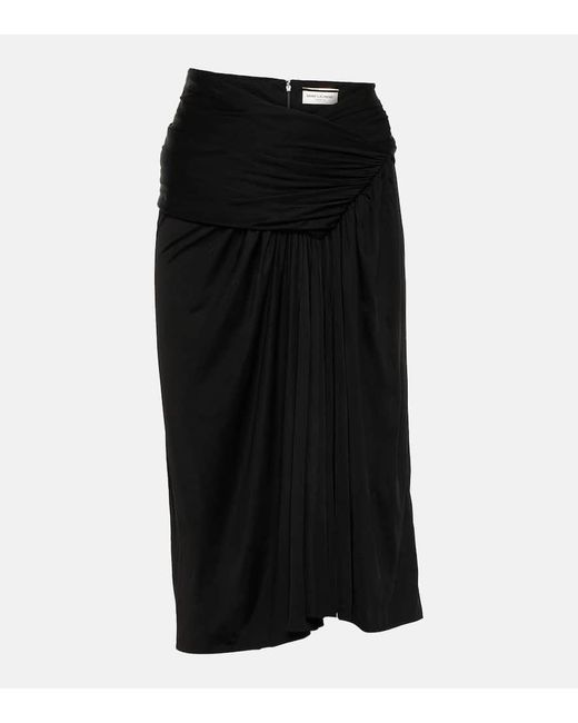 Falda midi drapeada de jersey Saint Laurent de color Black