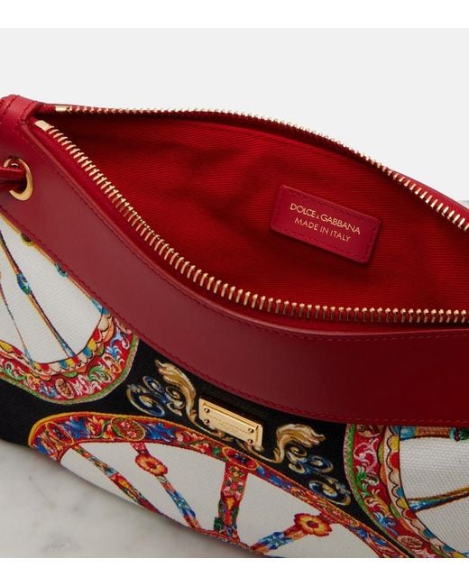 Dolce & Gabbana Red Small Printed Leather-Trimmed Canvas Pouch