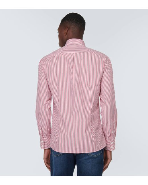 Brunello Cucinelli Pink Striped Cotton Shirt for men