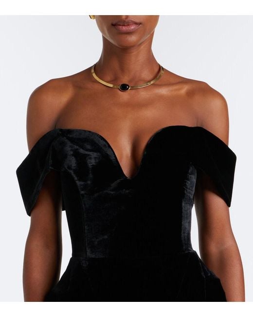 Rachel Gilbert Black Ryn Off-Shoulder Velvet Corset Gown