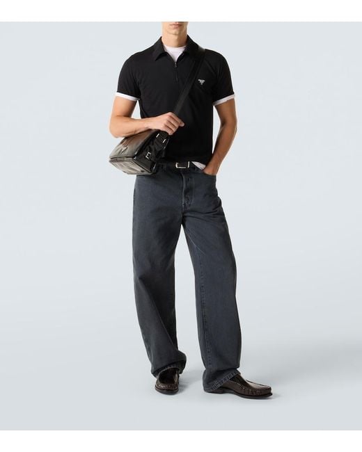 Prada Black Virgin Wool Polo Shirt for men