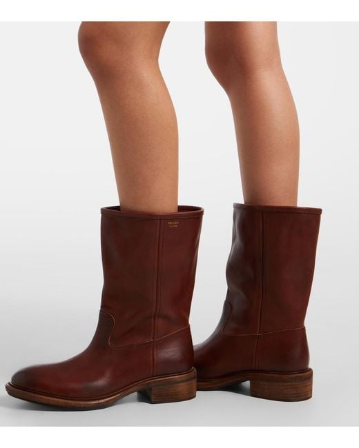 Prada Brown Leather Mid-Calf Boots