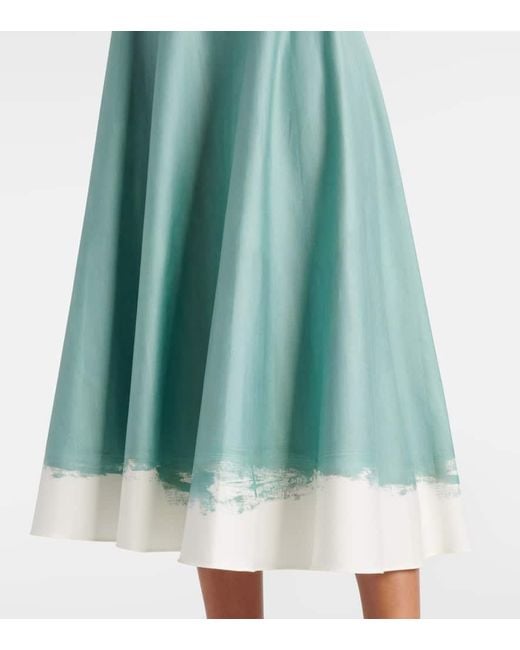 Oscar de la Renta Blue Embellished Cotton-Blend Poplin Midi Dress