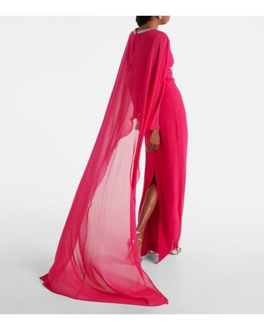Roland Mouret Red Embellished Silk Chiffon Gown