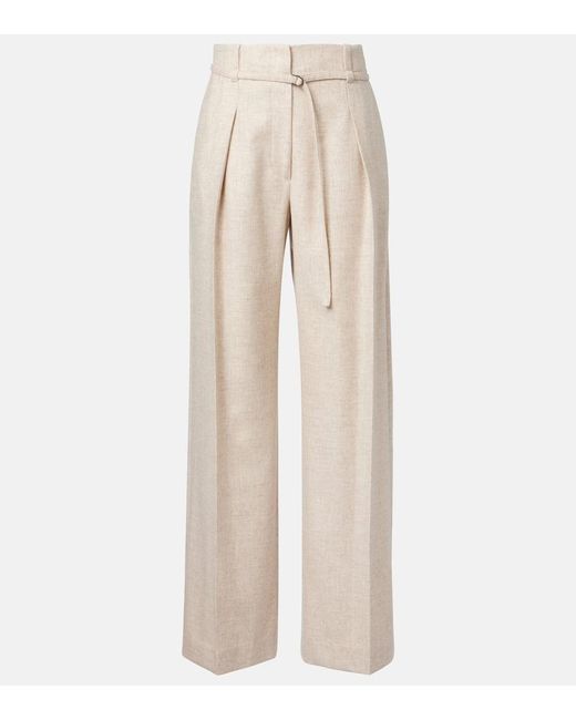 Brunello Cucinelli Natural Belted Wool And Cashmere Wide-Leg Pants
