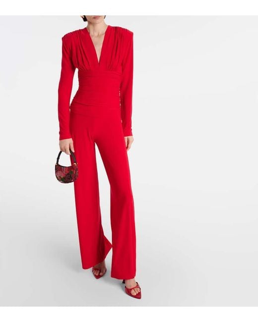 Norma Kamali Red Draped Wide-Leg Jumpsuit