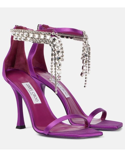 Jimmy Choo Purple Sandalen Verity 100 Aus Satin Mit Kristallen