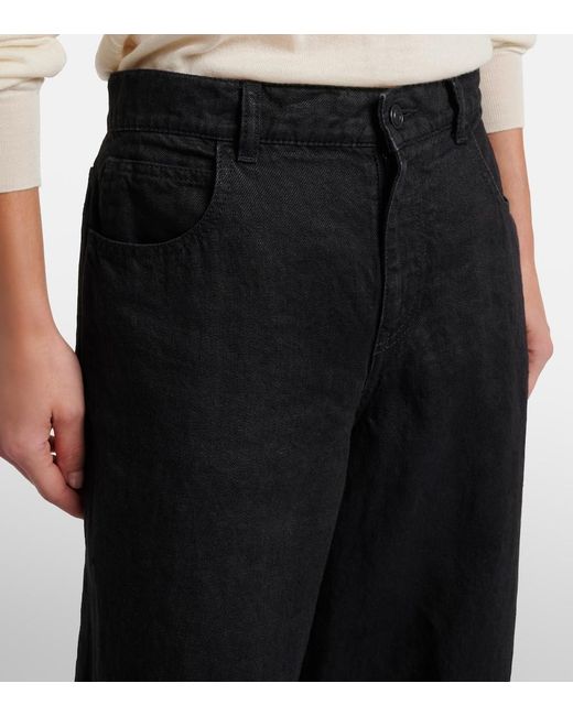 The Row Black Eglitta Linen Wide-Leg Jeans