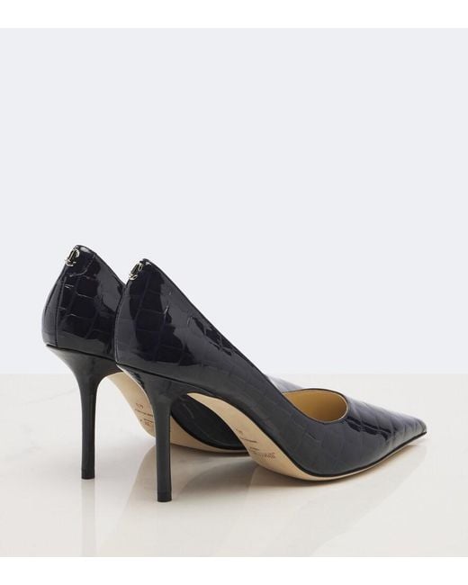Jimmy Choo Blue Love Croc-Effect Patent Leather Pumps