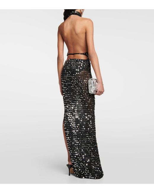 AYA MUSE Black Bellico Sequined Halterneck Maxi Dress
